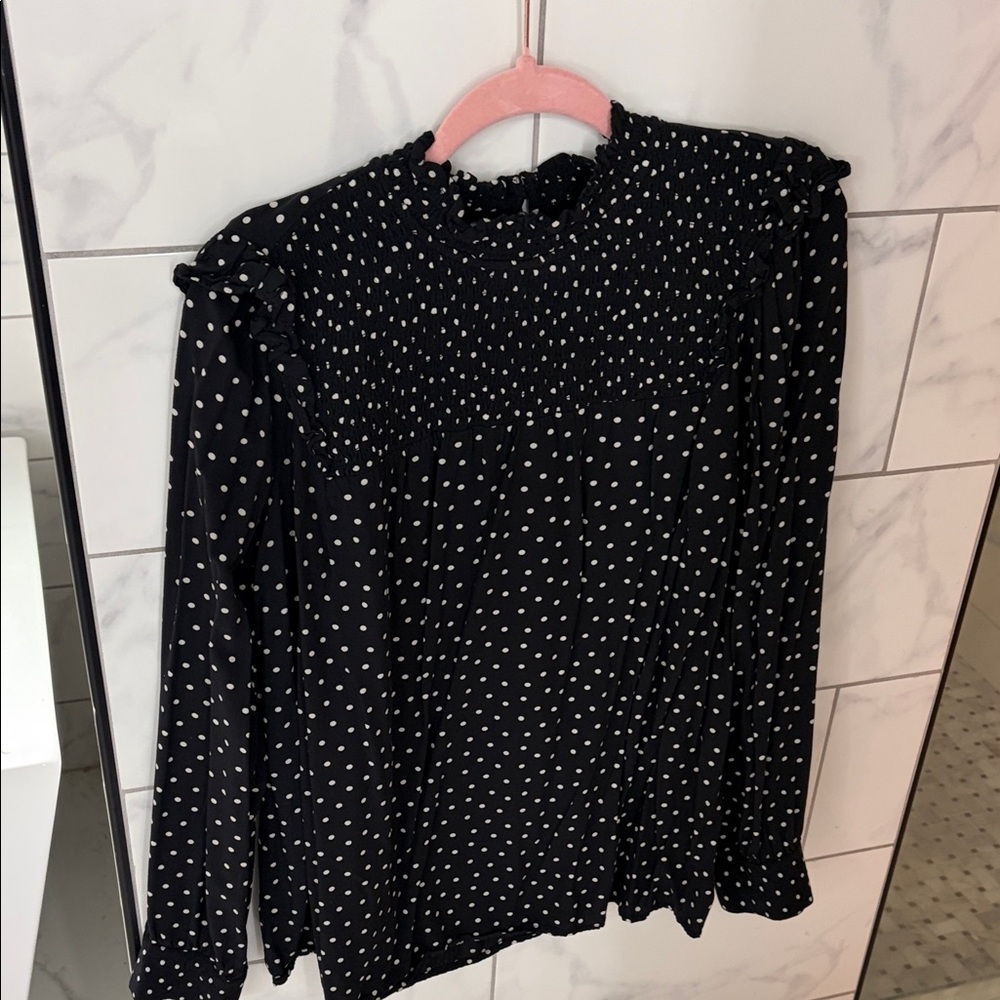 LOFT Black and White Polka Dot Blouse